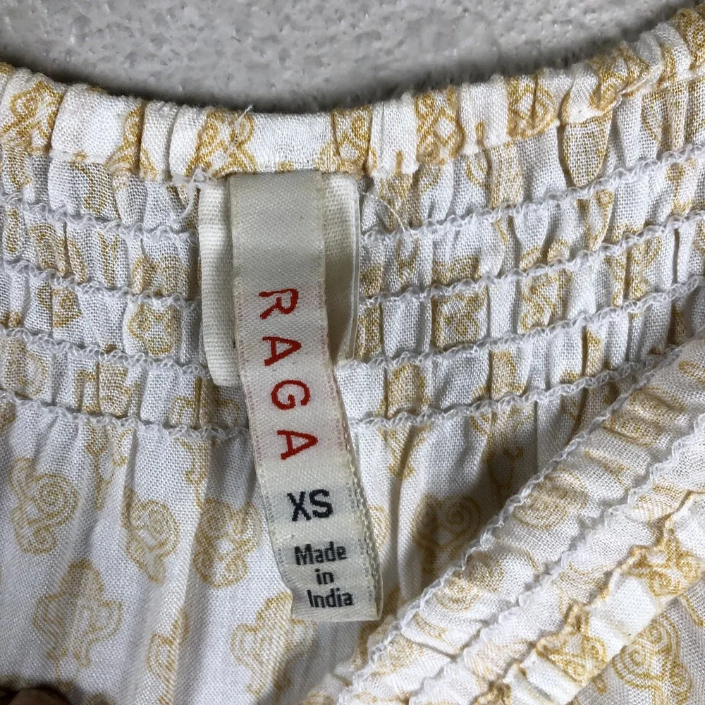 Anthropologie Raga Shirt Womens X Small Yellow Geo Cropped Fringe Bohemian‎ Boho